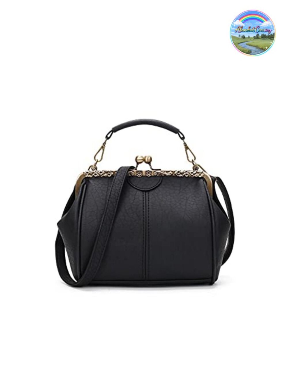 Retro PU Leather Shoulder Bag Kiss Lock Evening Clutch Crossbody Purse